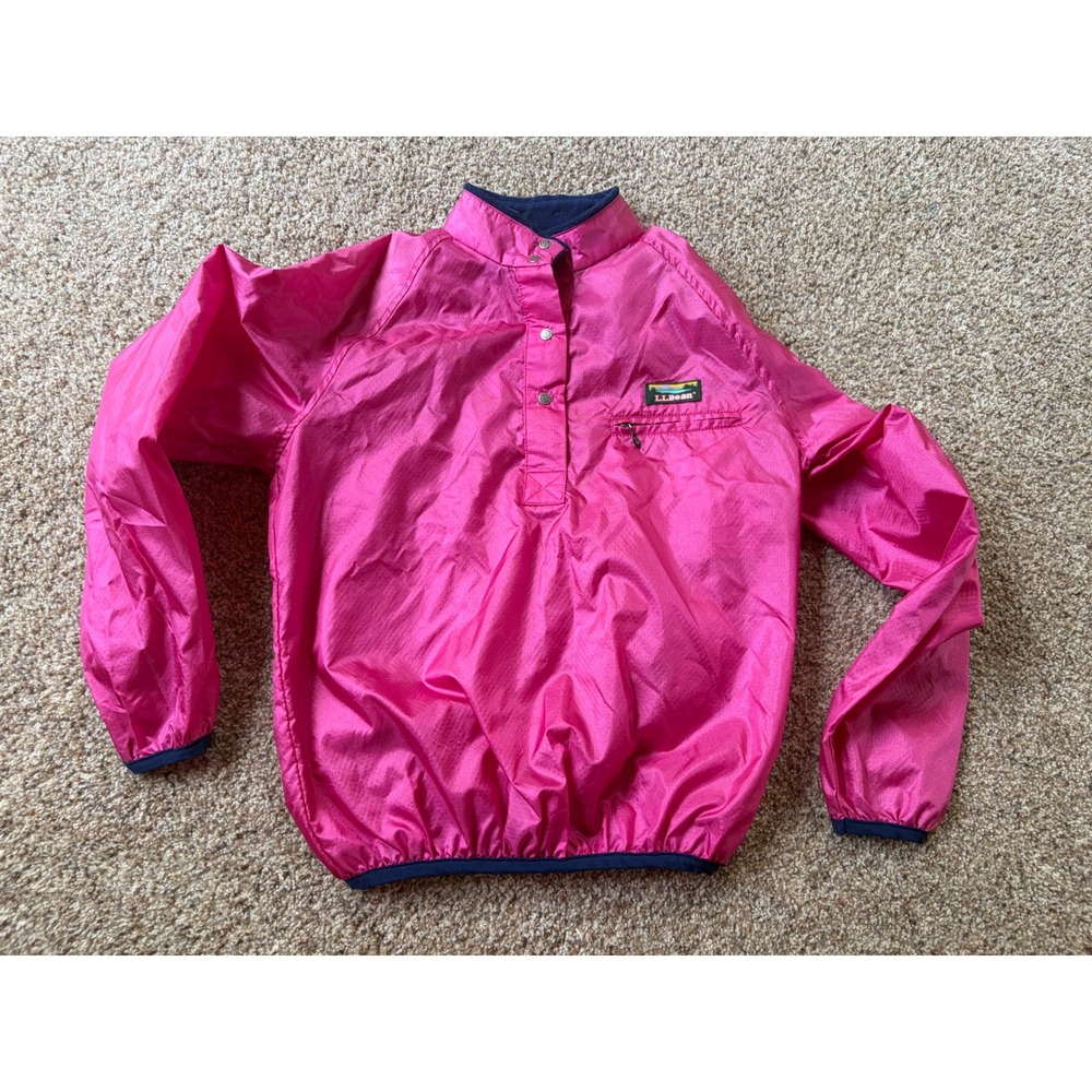 Vintage LL Bean Windbreaker Pullover Fuchsia Pink Navy Blue Small Made in USA